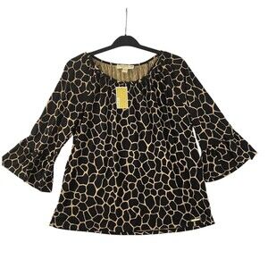 Michael Kors Women's Blouse Size Large Ruffle Sleeve Crew‎ Neck  Print